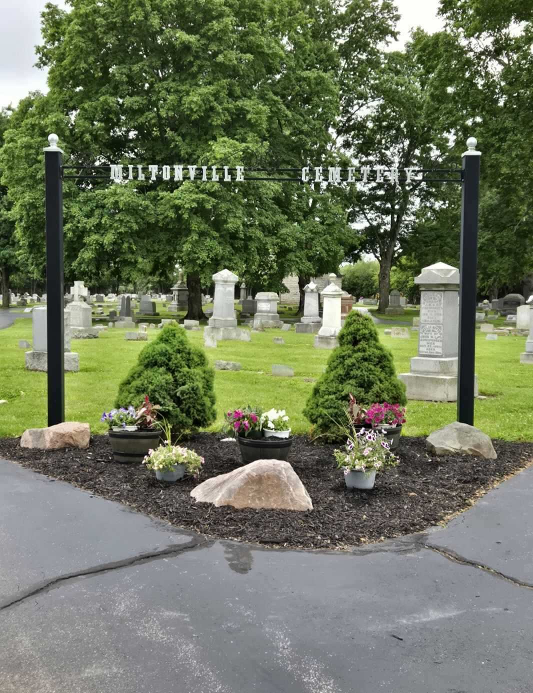 Miltonville Cemetery sign and garden